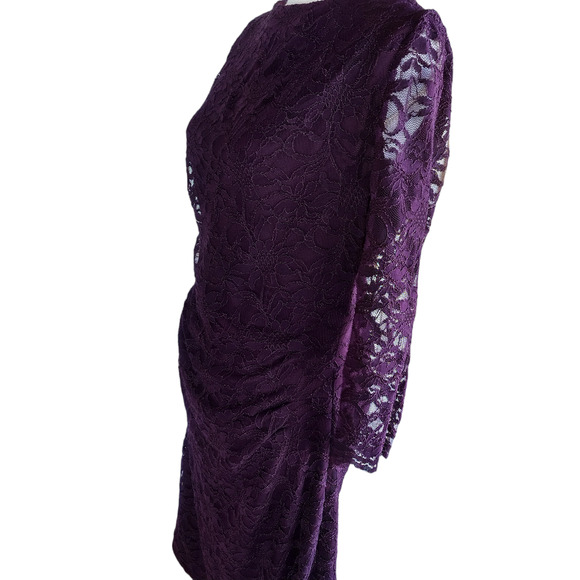 Taylor Womens Long Sleeve Cocktail Zip Detail Lace Sheath Dress Burgundy Sz 8 - Picture 3 of 11